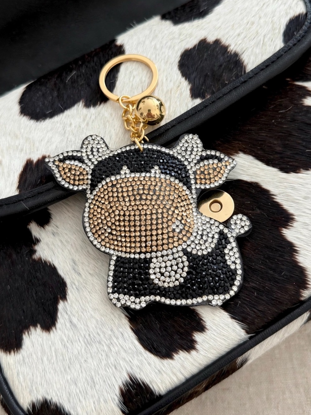 Cow rhinestone bag charm keychain